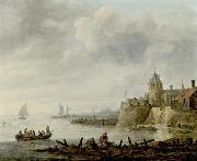 Jan van  Goyen River Scene with a Fortified Shore oil